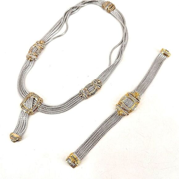 John Madeiros Women's Five Strand Necklace and Bracelet Set 2 Piece Silver Gold - Picture 8 of 10